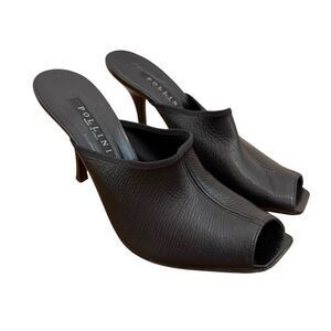 Pollini Black Leather Peep-Toe Mules Size 38